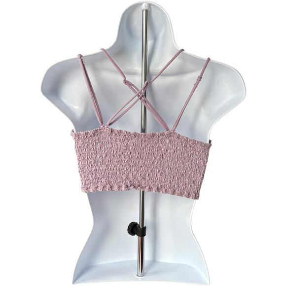 Zenana floral lace bralette L dusty mauve strappy crisscross smocked back - Picture 2 of 5